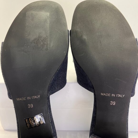 La Canadienne Frida Size 39 Denim Blue Open Toe Block Heel Mule Sandal - Picture 10 of 16